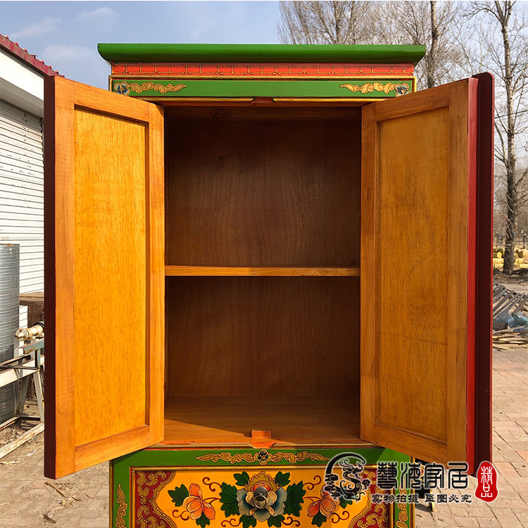 藏式彩绘实木衣柜做旧家具多层立柜简约佛柜衣柜