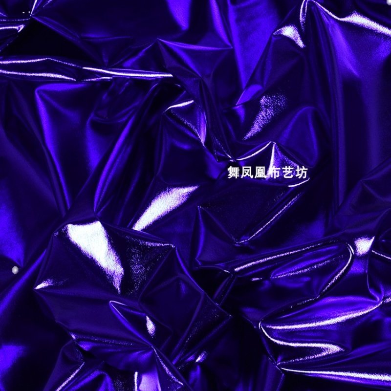 电光紫蓝蓝色皮料镜面亮皮烫金布料弹力针织海绵垫