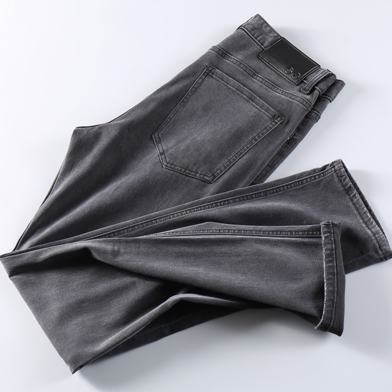 秋季2021新款舒适柔软弹力棉质感黑灰色男长裤直筒男士水洗牛仔裤