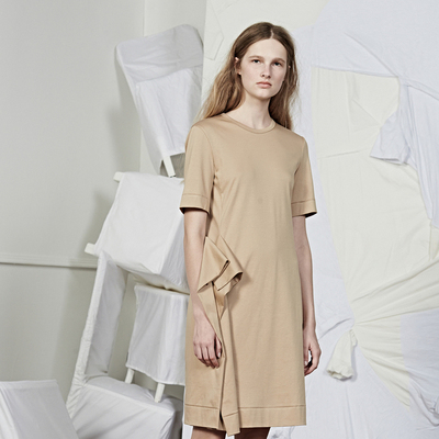 jnby江南布衣20夏折扣新品连衣裙宽松圆领短袖拼接裙女5h4510921