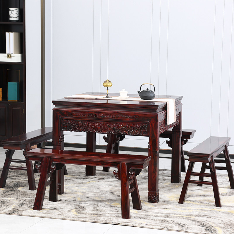 红木雕花实木中式东阳方桌檀正八仙桌黄檀正阔叶红木餐桌
