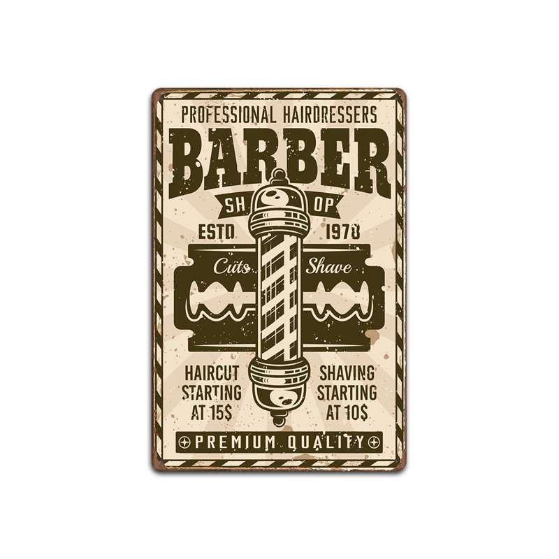 barbershop理发店海报复古铁皮装饰画高档发廊无框挂画现代装饰画