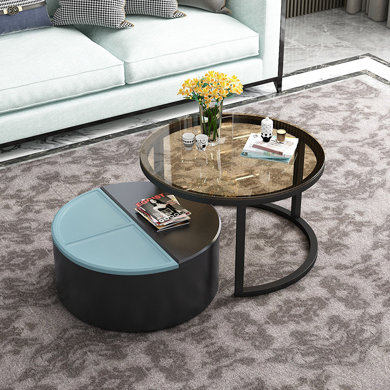 北欧简约茶几桌客厅茶桌家用网红小户型创意轻奢玻璃圆形伸缩茶台