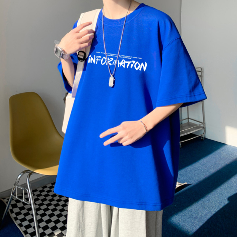 短袖t恤男生夏季克莱因蓝色潮牌ins潮流体恤oversize宽松纯棉衣服