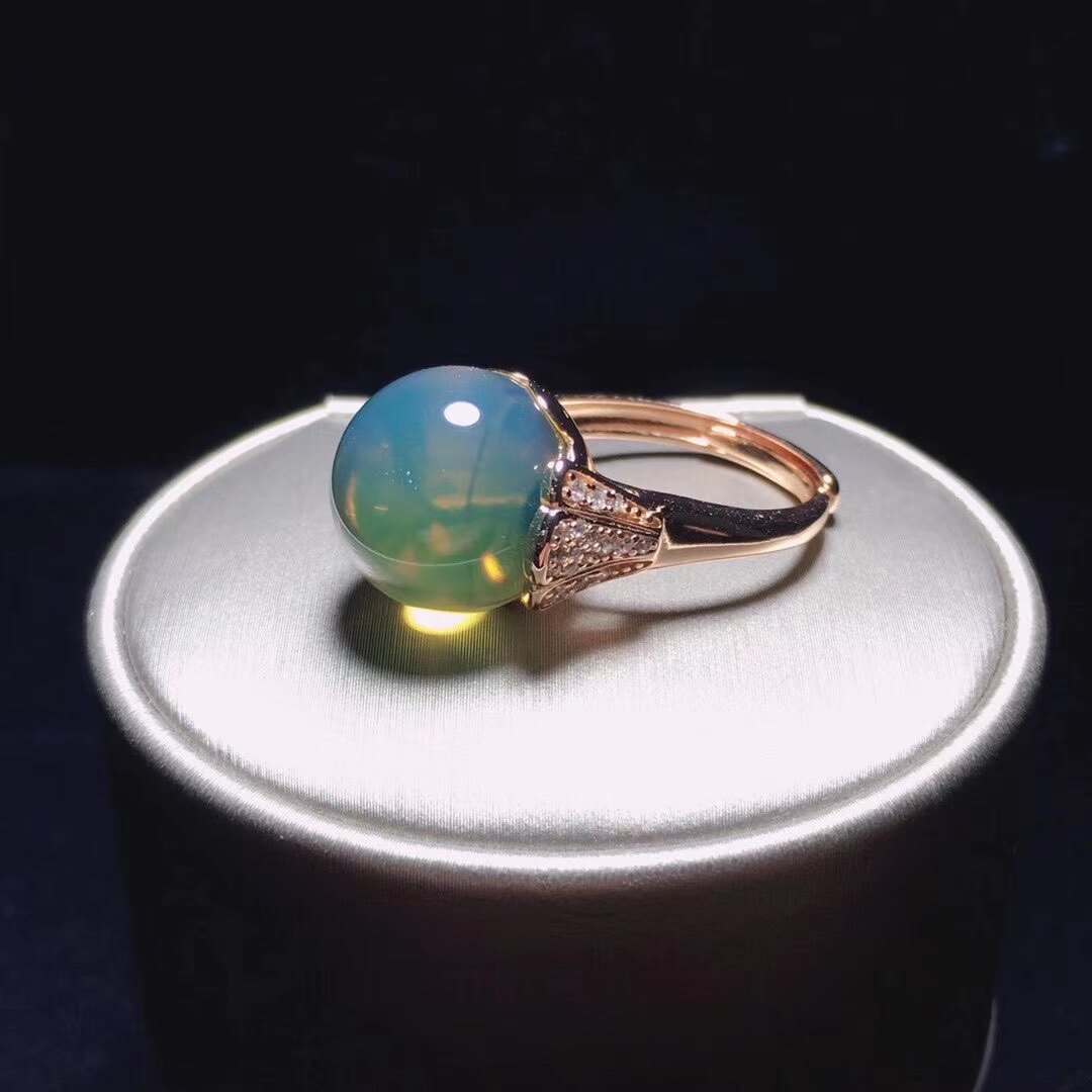 墨西哥银镀丰漫金丰漫玫瑰s925蓝珀圆珠净水13mm戒指