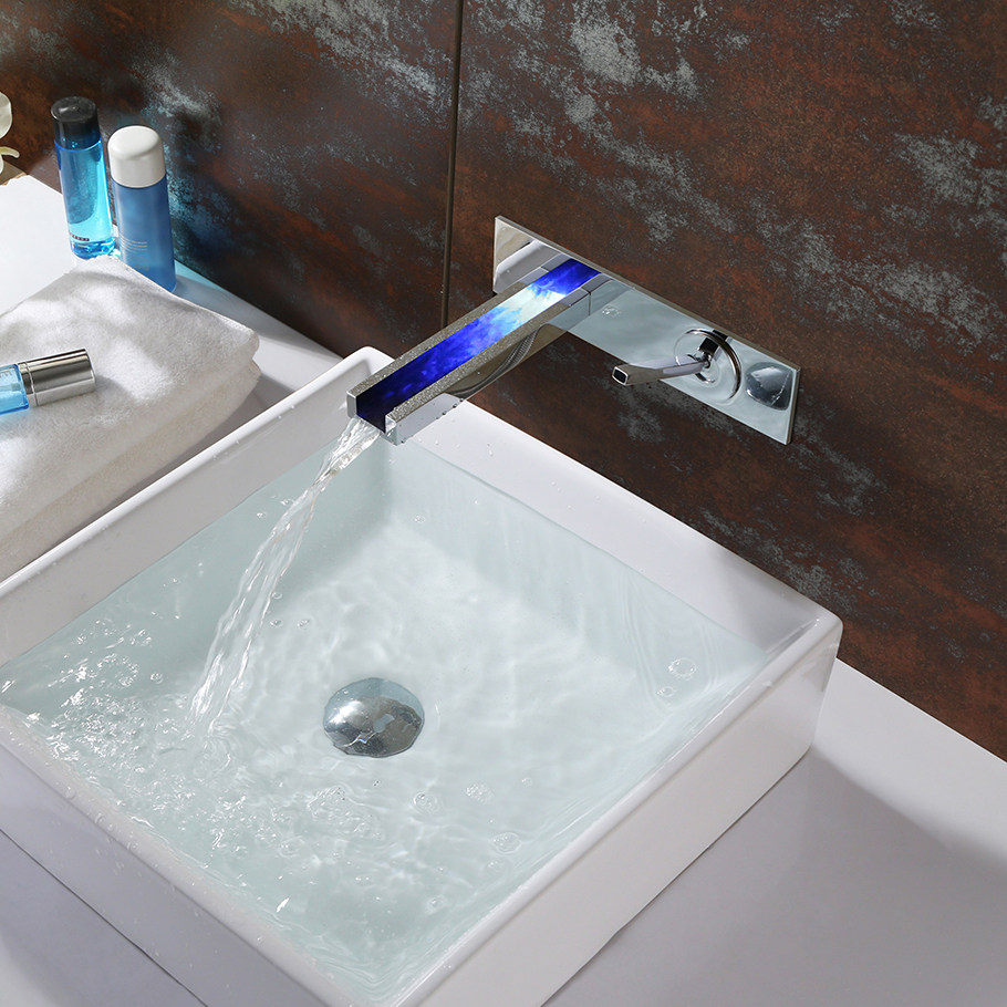 卫浴冷热冷热水水龙头面盆入墙式暗led灯出水嘴面盆龙头