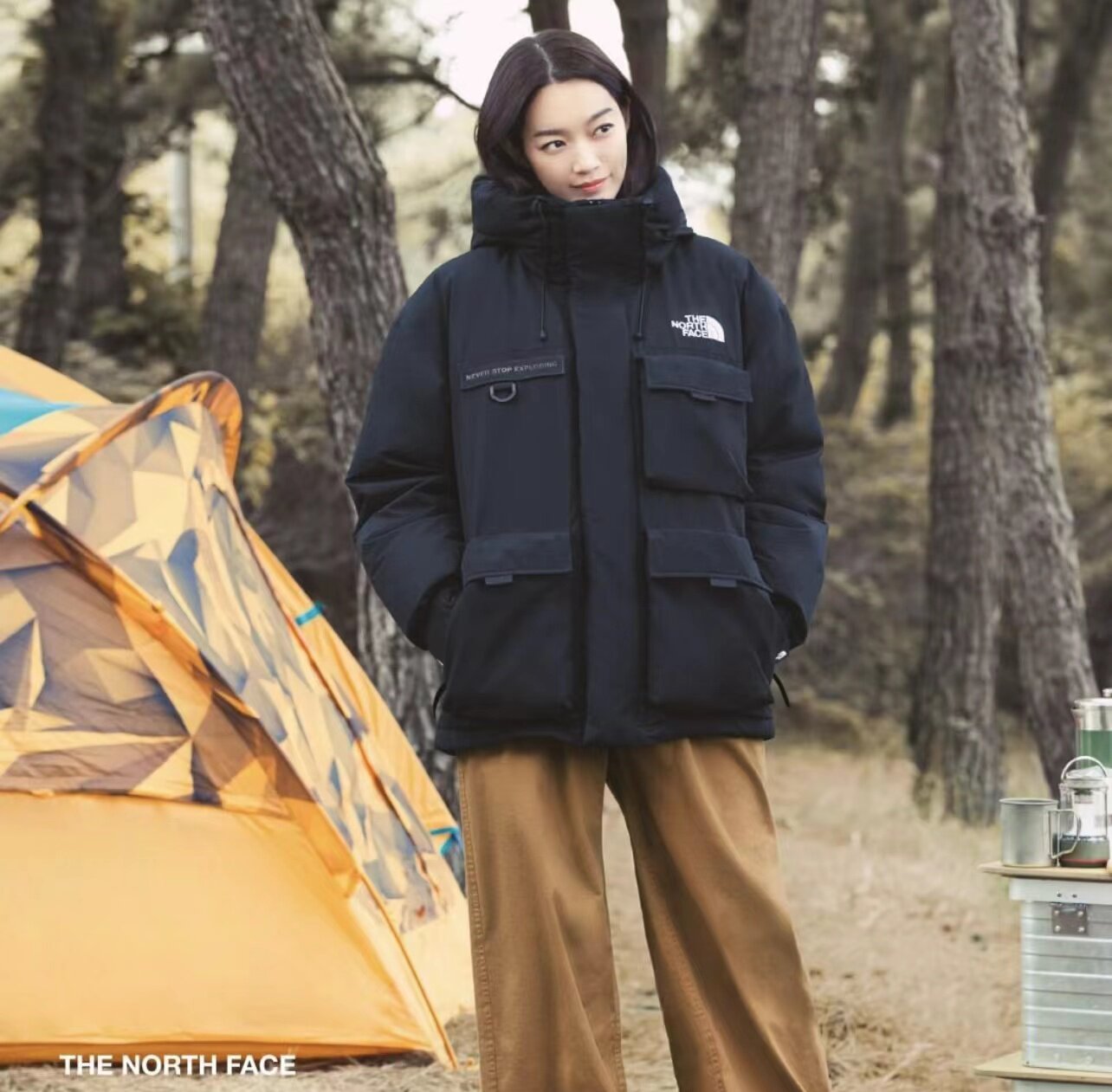 韩国thenorthface北面申敏儿同款鹅绒大口口袋保暖羽绒服运动羽绒服