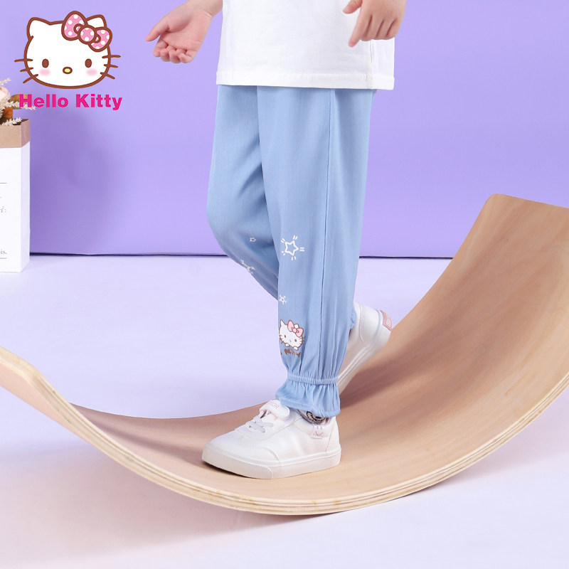 凯蒂猫儿童防蚊裤夏季薄款宝宝灯笼裤女童冰丝裤子外穿休闲裤童装
