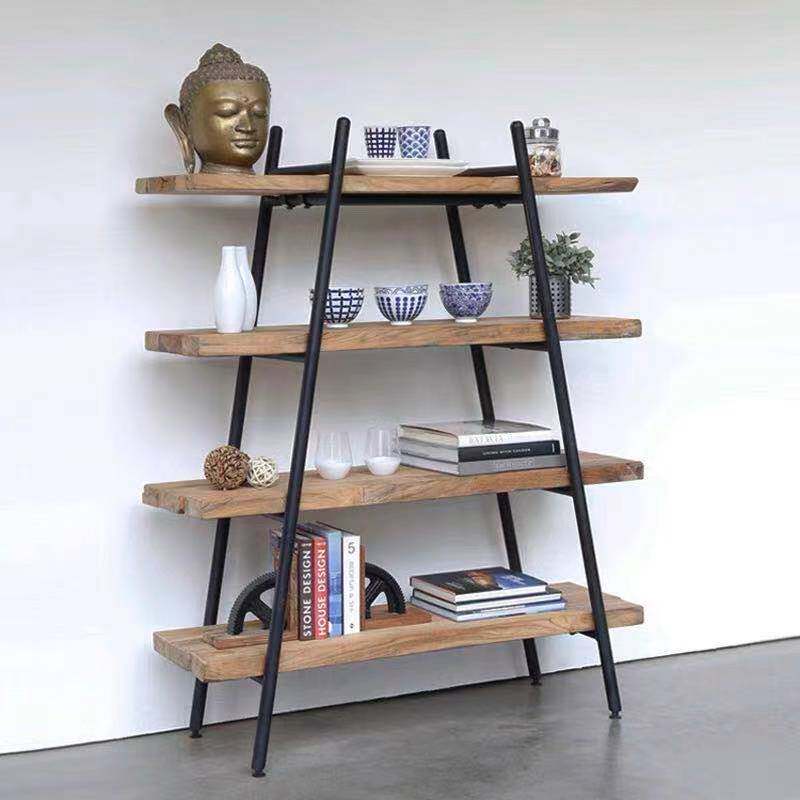 美式复古实木木板铁艺置物架落地展示书架家具搁板