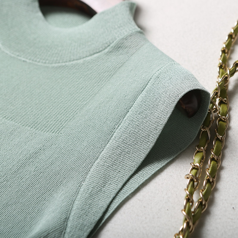 夏秋时尚优雅简约性感外穿冰麻背心纯色无袖针织吊带女弹力打底衫