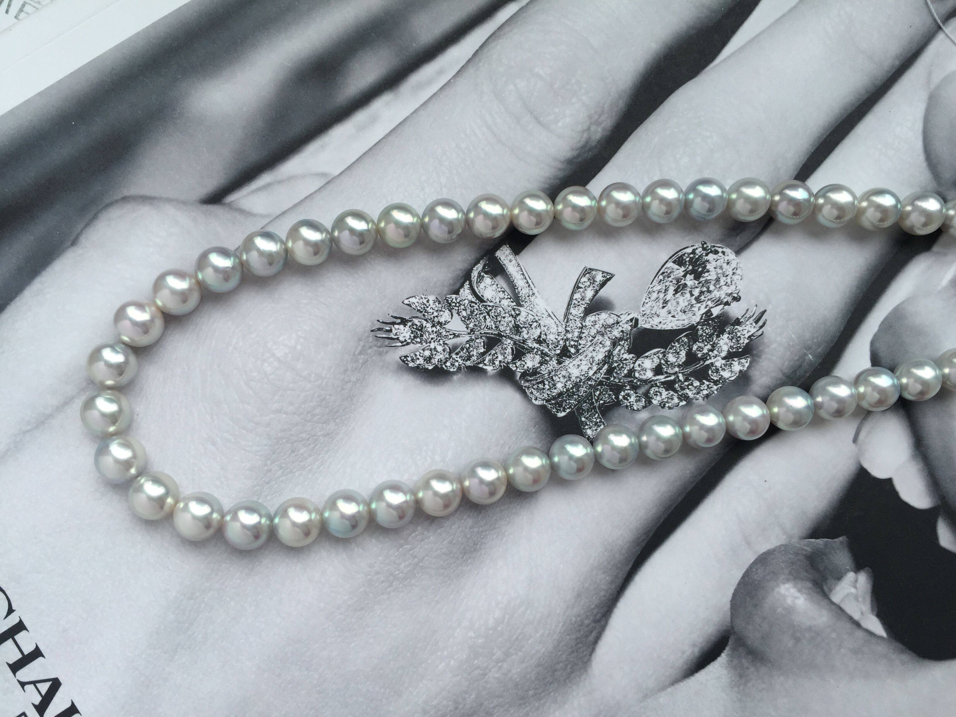 日本色调日常项链珍珠海水天然圆形银灰色日本人颈饰