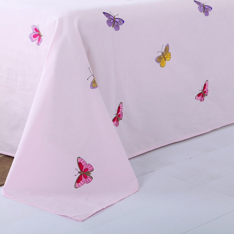 粉色全棉绣花床单单件公主风纯棉斜纹刺绣睡单枕套三件套12m18m