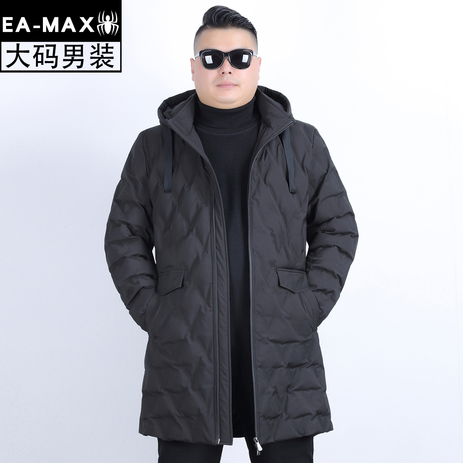 EAMAX大码男装 冬中长款宽松可拆帽潮胖子加肥羽绒服男士外套Y012