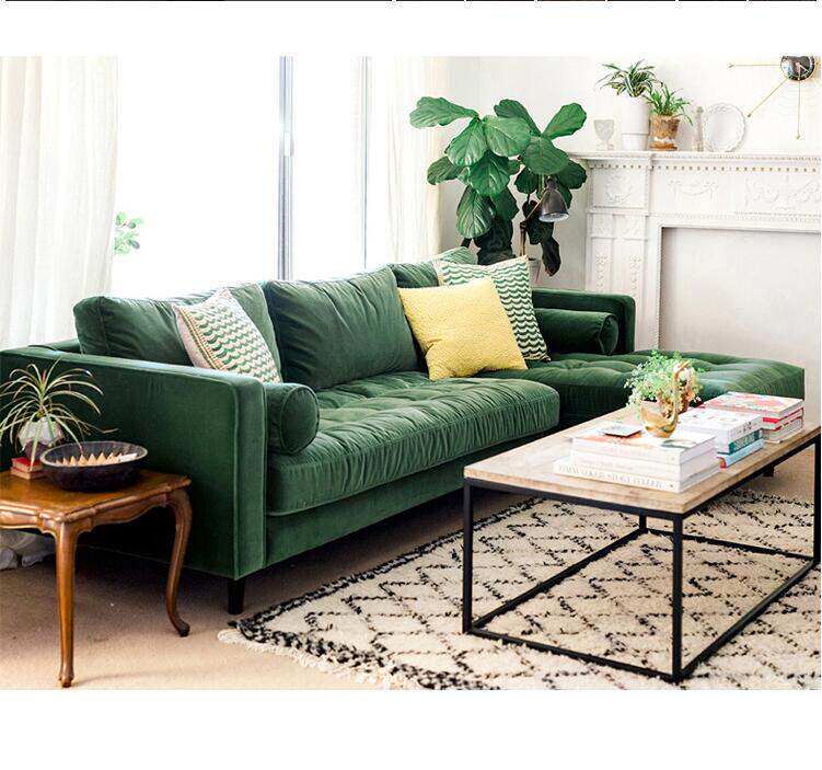 北欧橄榄绿轻奢丝绒布艺沙发简约客厅小户户型美式布艺沙发