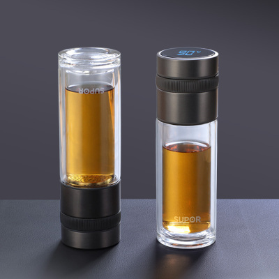 苏泊尔双层茶水分离玻璃杯大容量便携男士专用高档透明泡茶水杯子