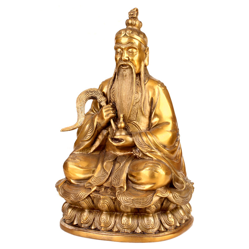 太上老君广缘德风水黄铜摆件拂尘葫芦三清祖师摆件