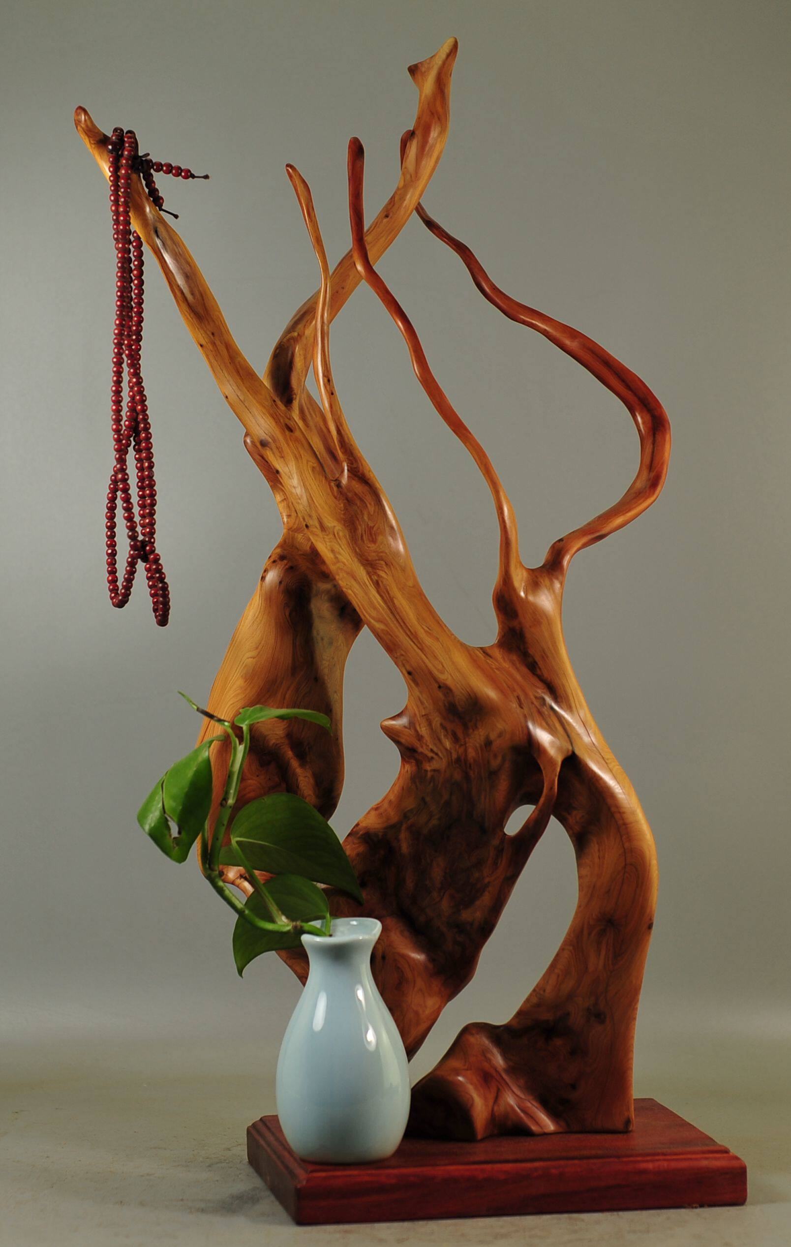 崖柏摆件太行根雕倒流流香笔挂笔筒毛料陈化根雕