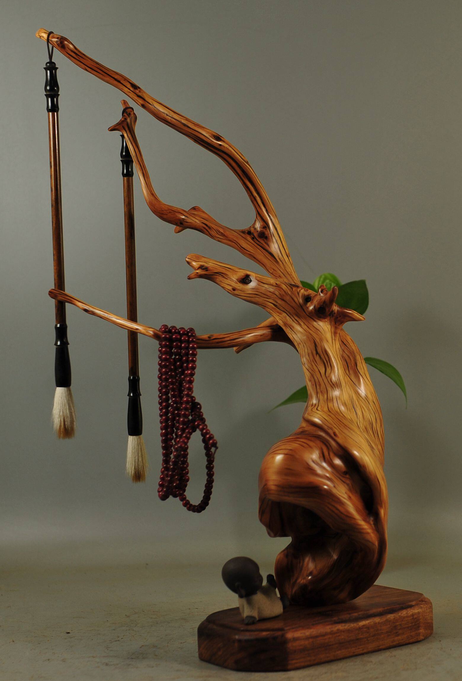 崖柏摆件太行根雕倒流流香笔挂笔筒毛料陈化根雕