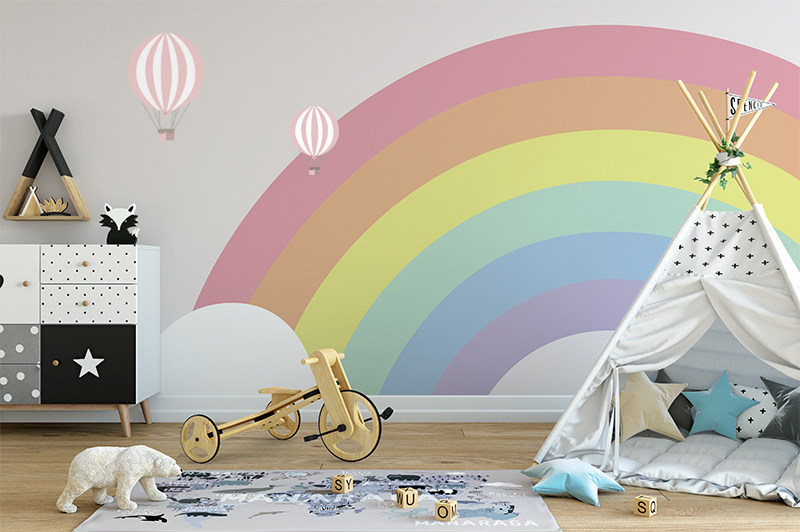 墙布彩虹壁纸儿童墙纸北欧现代简约女孩卧室定制定制壁画