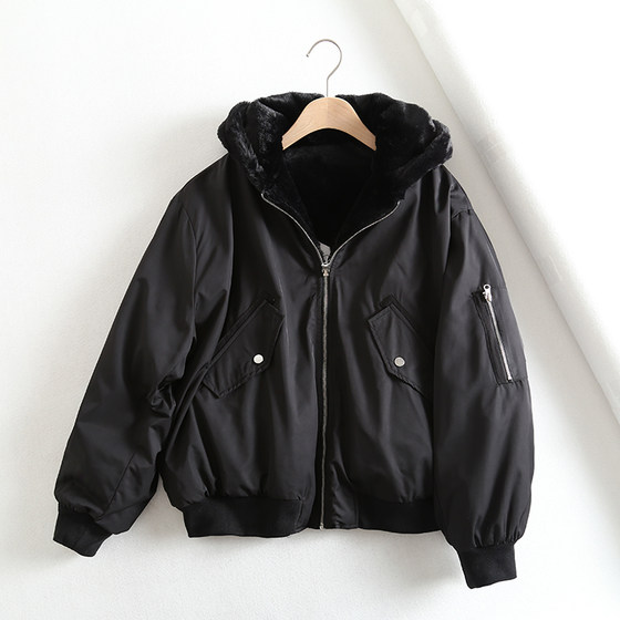 Spanish Single Autumn And Winter Women's Double-sided Plush Flight Jacket Coat Loose Hooded Bread Suit Cotton Suit Spanish Single Autumn And Winter Women's Double-sided Plush Flight Jacket Coat Loose Hooded Bread Suit Cotton Suit