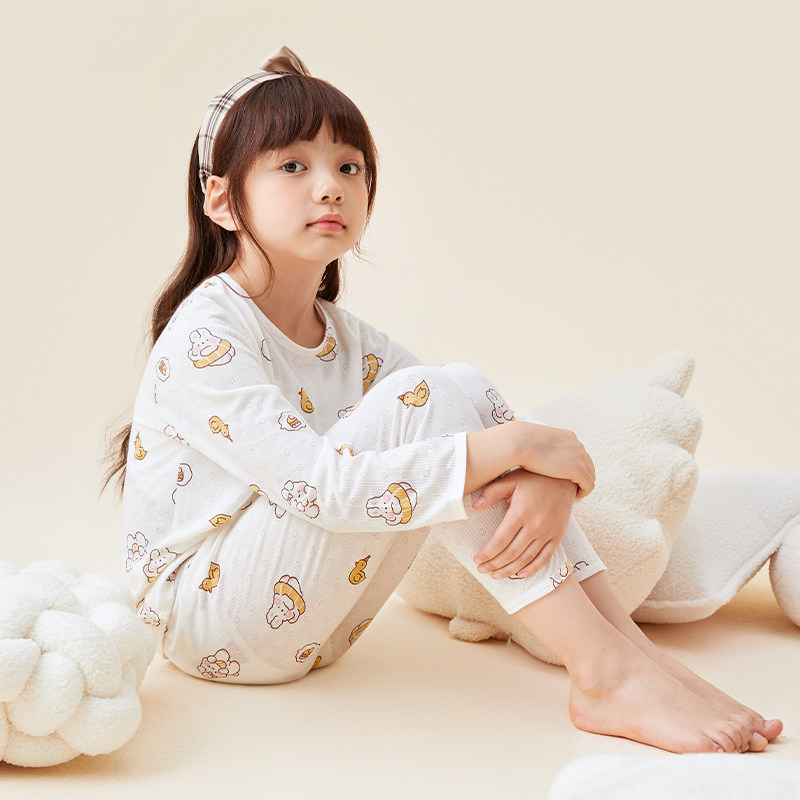 千线艺女童睡衣春秋莫代尔薄款长袖女孩家居服儿童家居服套装