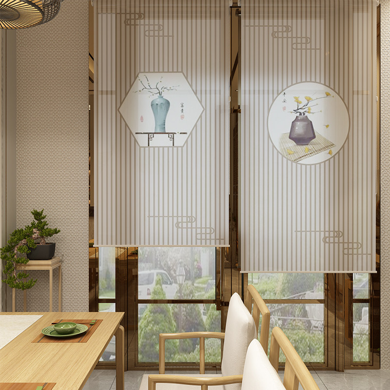窗帘中式式禅意卷帘升降挂式屏风玄关帘软隔断卷帘