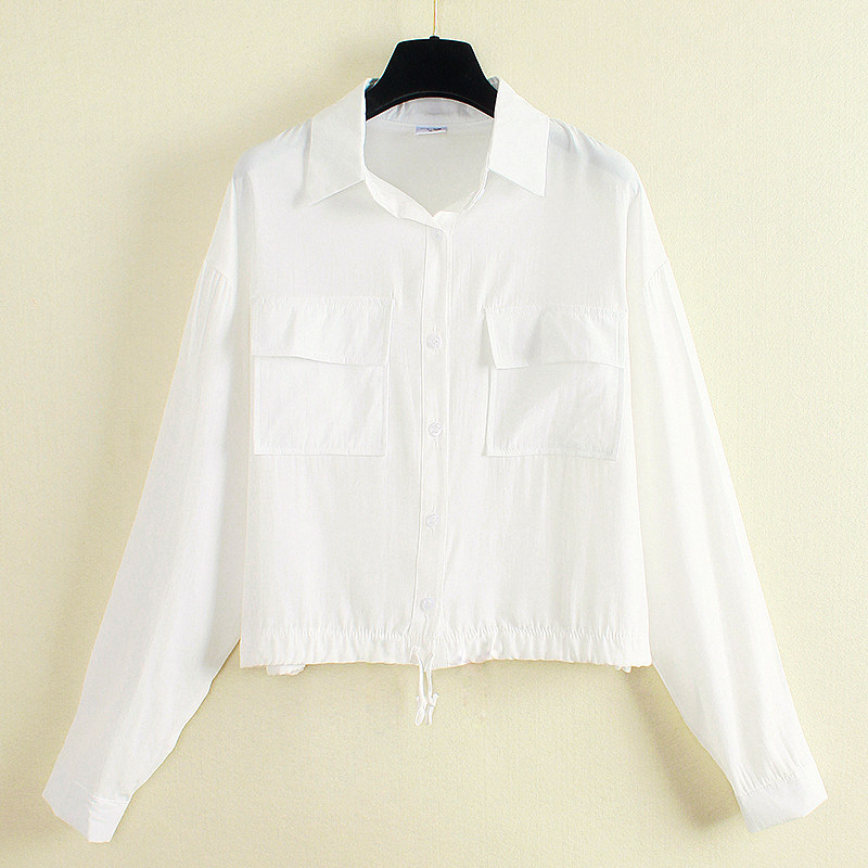 衬衫下摆抽绳新款韩版收衬衣宽松长袖洋气设计衬衫