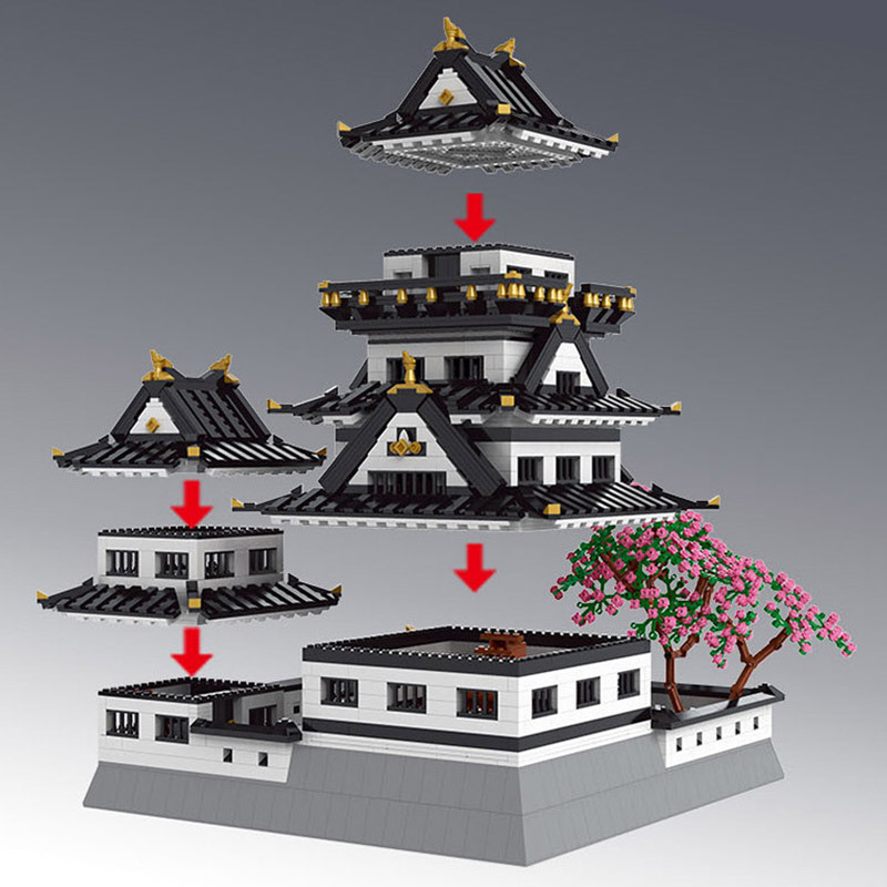宇星22006灯光版姬路城名筑系列高难度小颗粒拼装插积木玩具模型