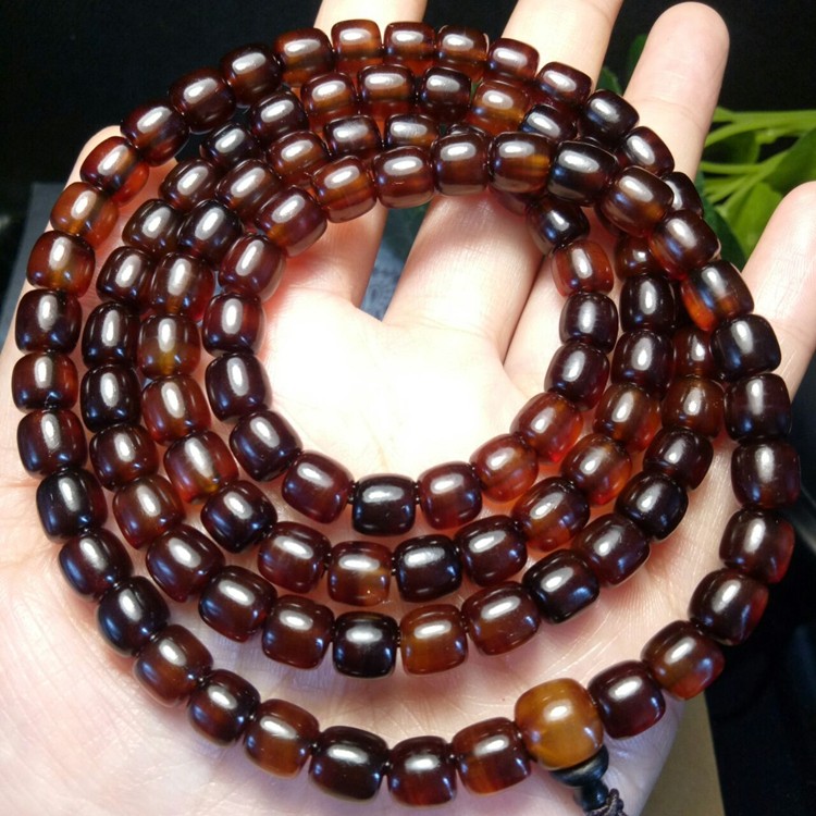 天然山龟甲佛珠手链满血龟壳桶珠108颗手串血甲男佛珠