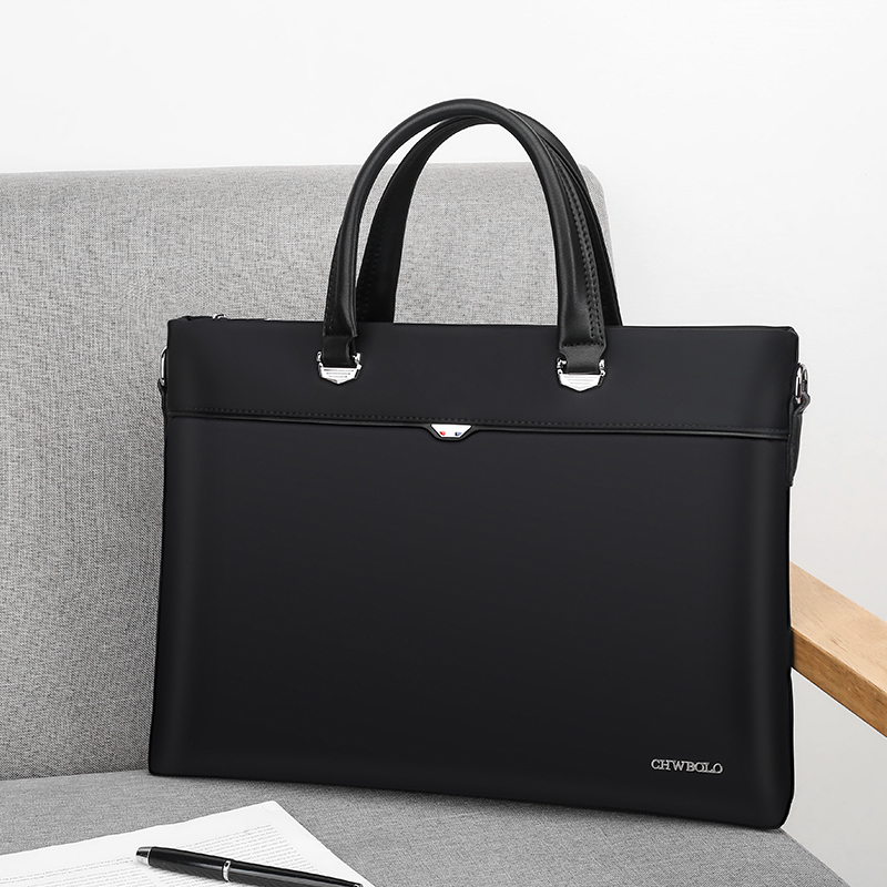 保罗牛津纯色手提包青年商务公文包帆布横款斜挎男士包袋