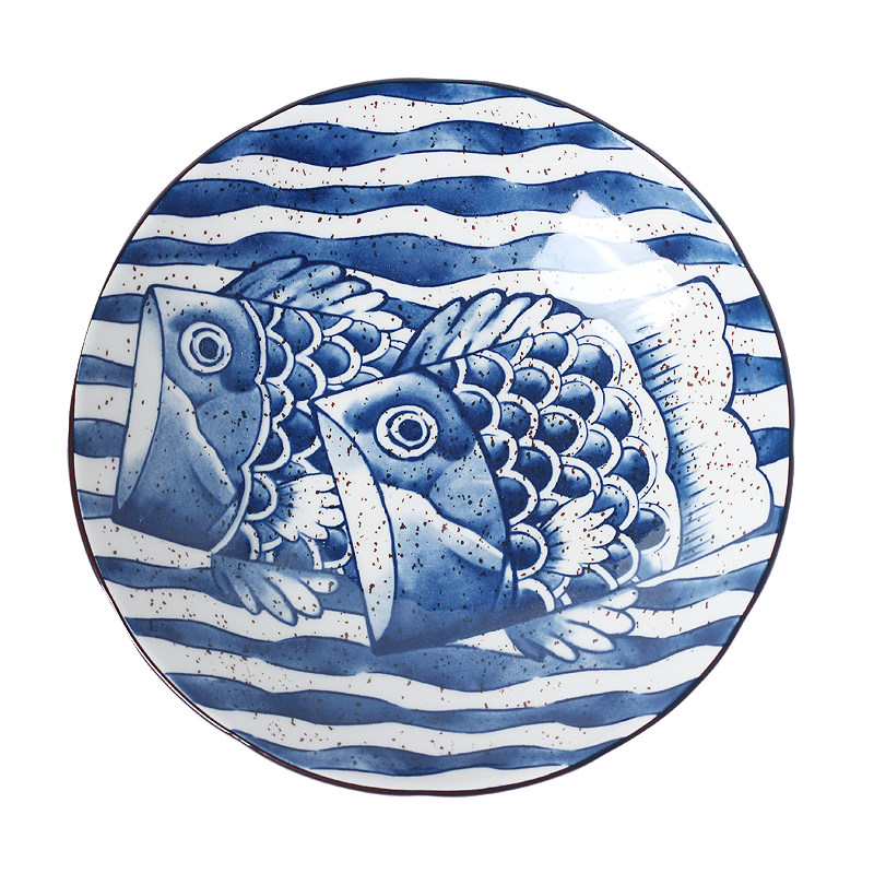 日式餐具釉下彩鲤鱼纹创意家用陶瓷盘子鱼盘餐盘米饭碗大汤碗菜盘