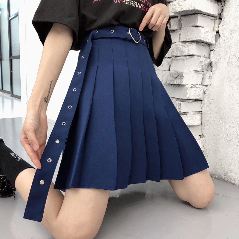 藏蓝短裙款胖中长字裙松紧大码蓝色夏短裙显瘦半身裙