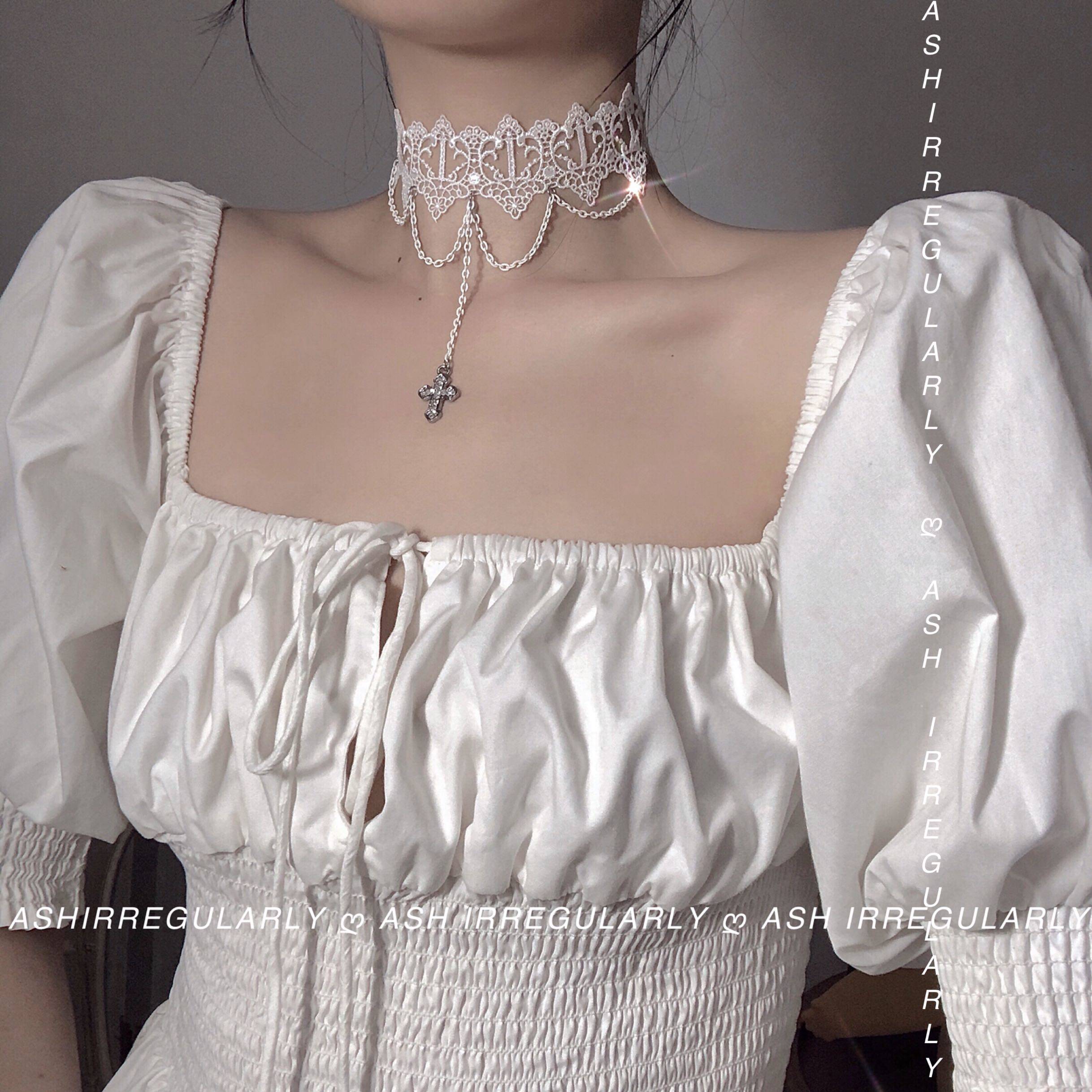 仙女蕾丝白色十字架洛丽塔流苏choker项圈锁骨链女项链