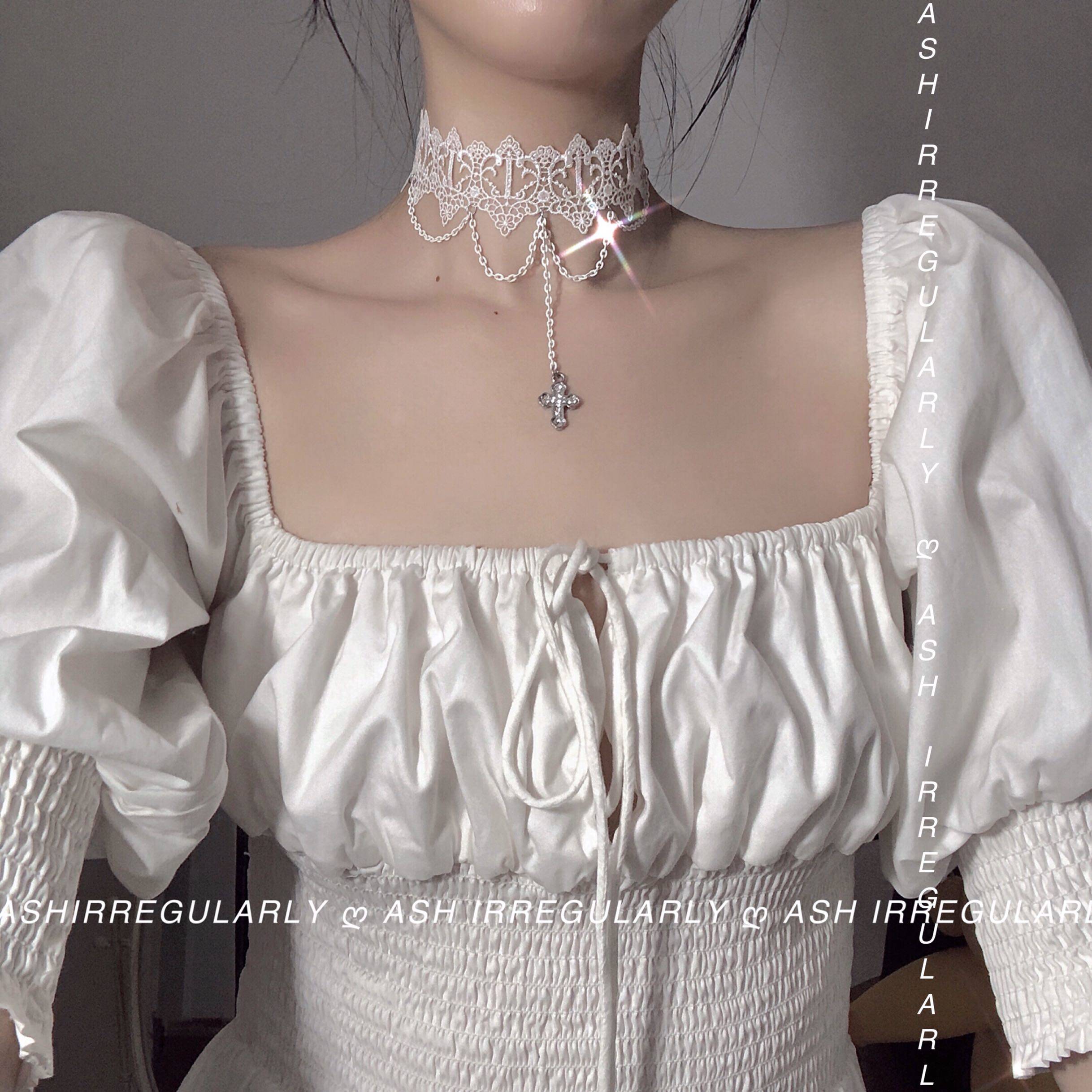 仙女蕾丝白色十字架洛丽塔流苏choker项圈锁骨链女项链
