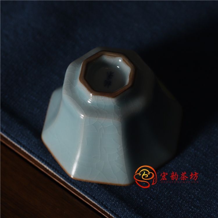 稀有款柏采窑二代粉青釉八方杯汝窑品茗杯手工茶杯晓芳窑同款杯王