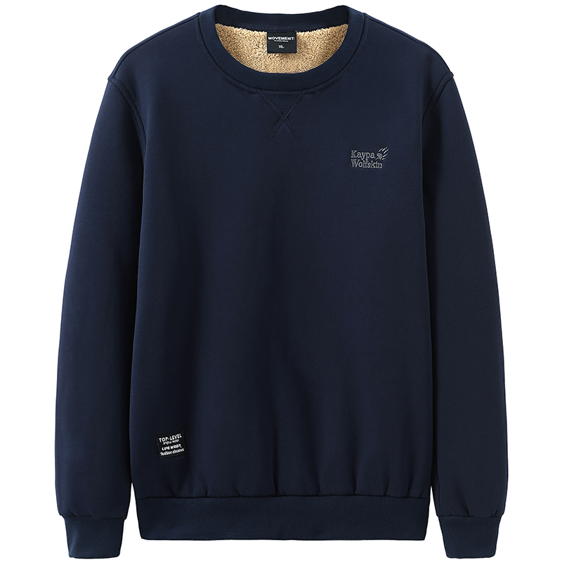 冬季羊羔绒毛卫衣男加绒加厚圆领套头保暖长袖T恤中老年人爸爸装