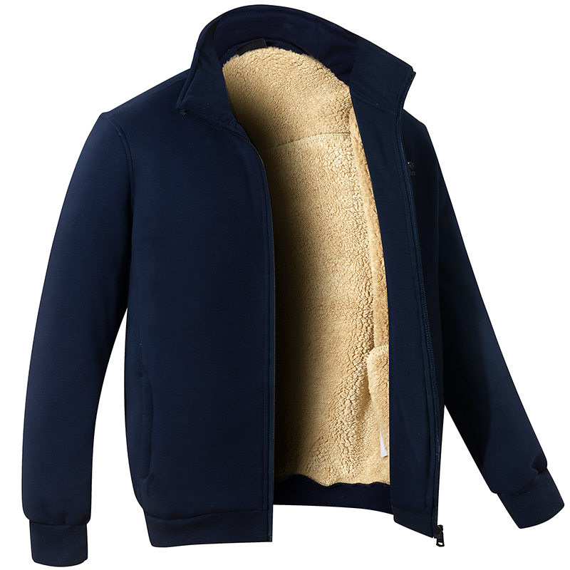 冬季加绒加厚羊羔绒毛外套男士运动卫衣抓绒连帽开衫爸爸上衣冬季