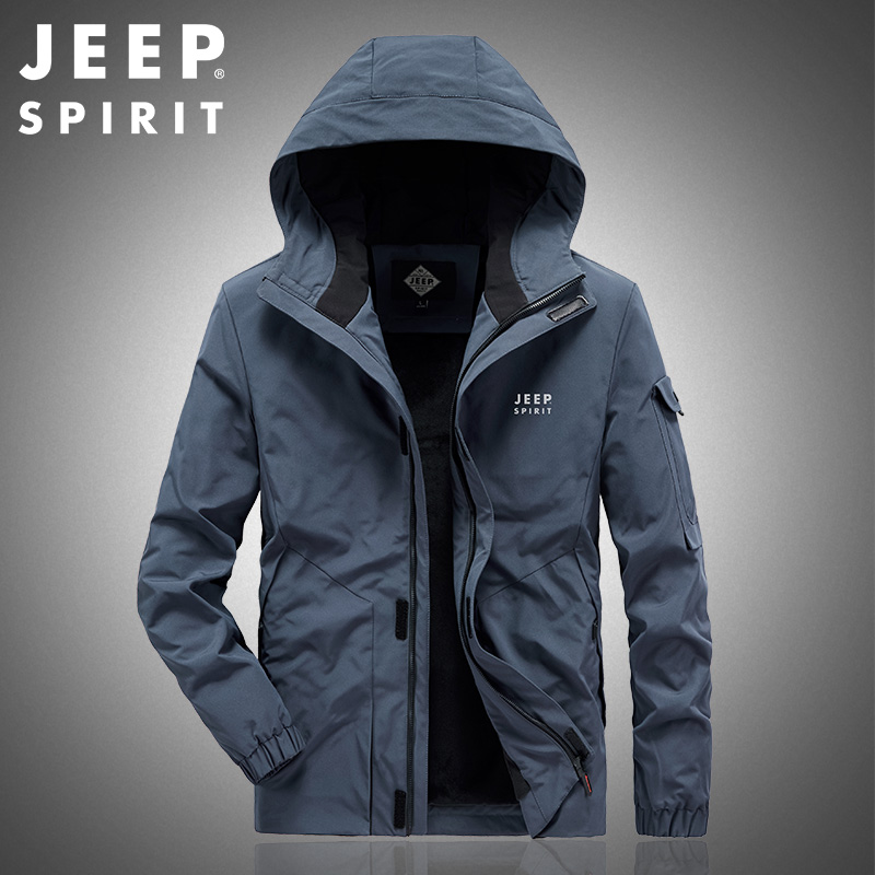 JEEP/吉普2022春秋新款男士夹克宽松大码连帽休闲工装棉服外套男