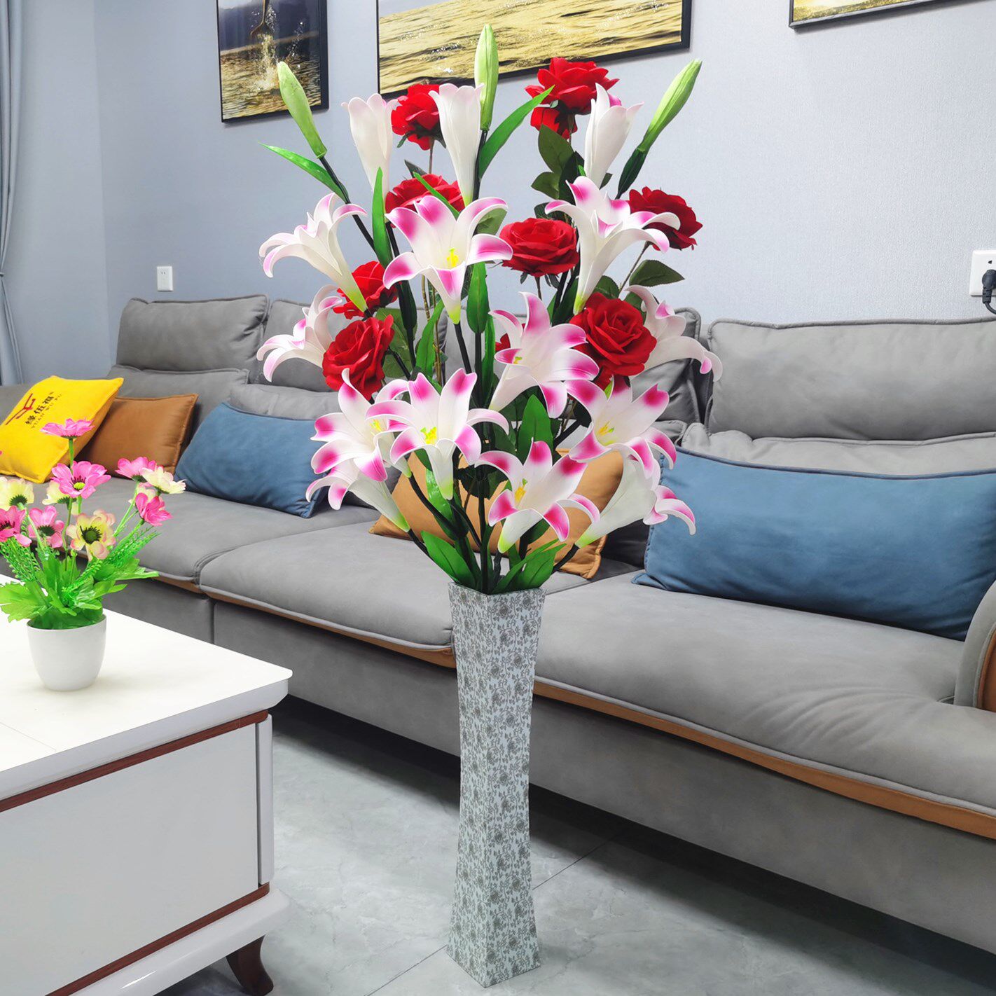 香水百合仿真花束居家居家客客厅落地装饰花假摆设仿真花