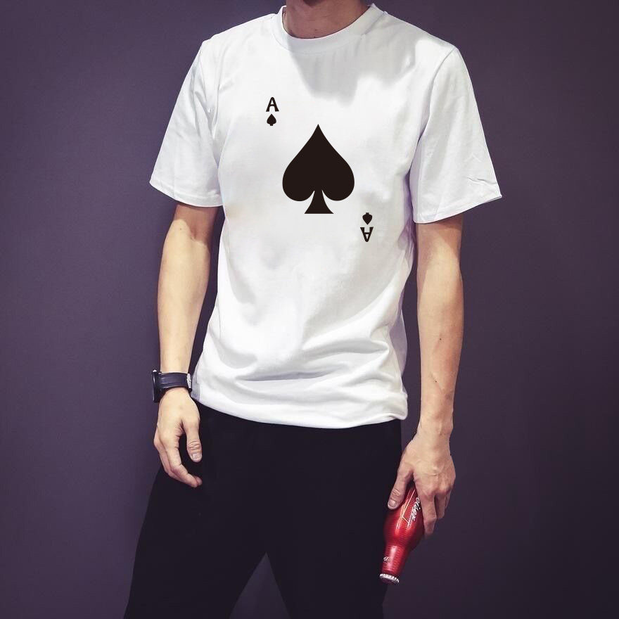 全套一副扑克牌图案黑桃ajq短袖恤衫t恤