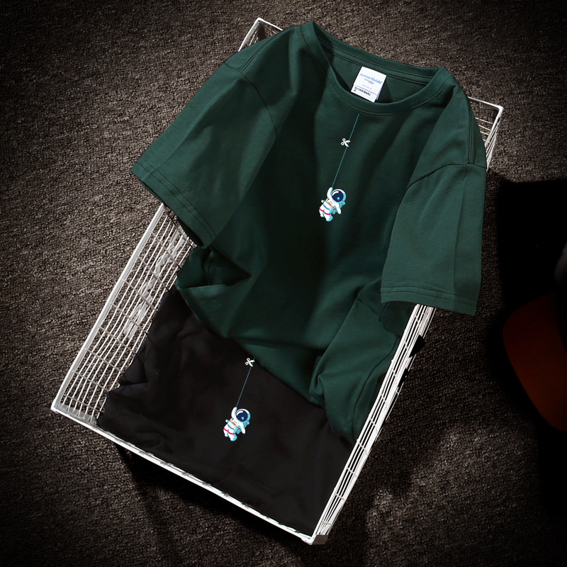 男士短袖2022夏季新款潮牌宇航员联名t恤潮流创意纯棉宽松打底衫