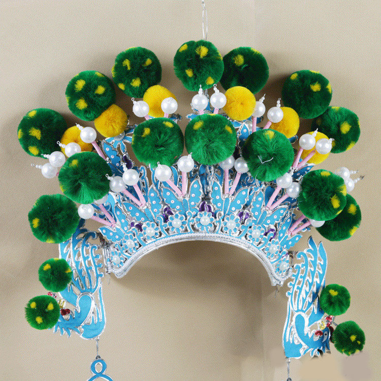 七星京剧戏曲桂英女将盔帽豫剧武旦帽子绒球民族服装