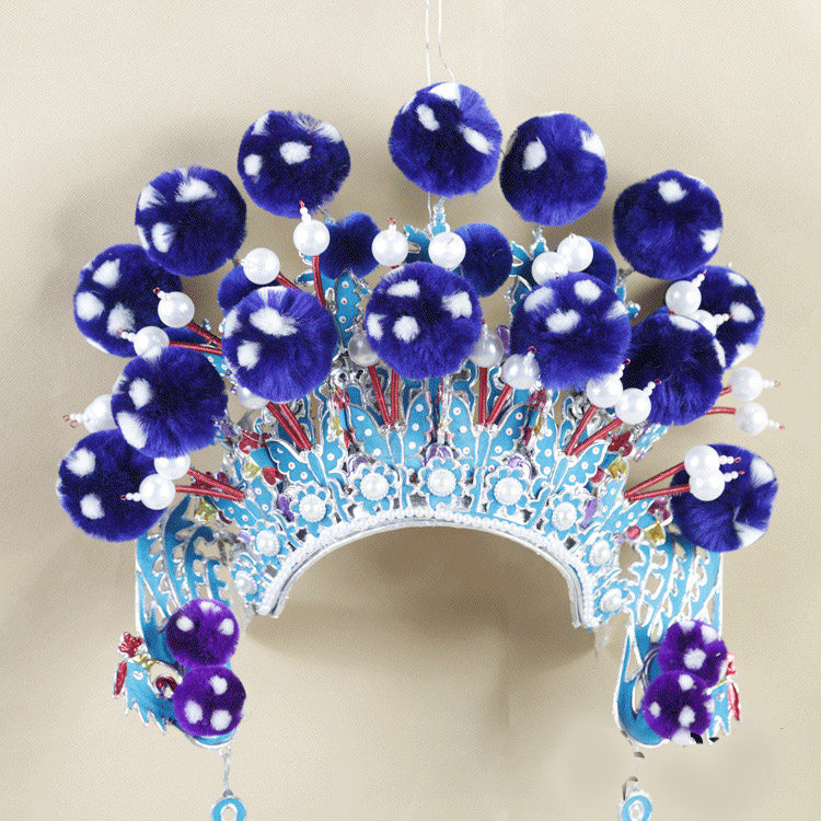 七星京剧戏曲桂英女将盔帽豫剧武旦帽子绒球民族服装