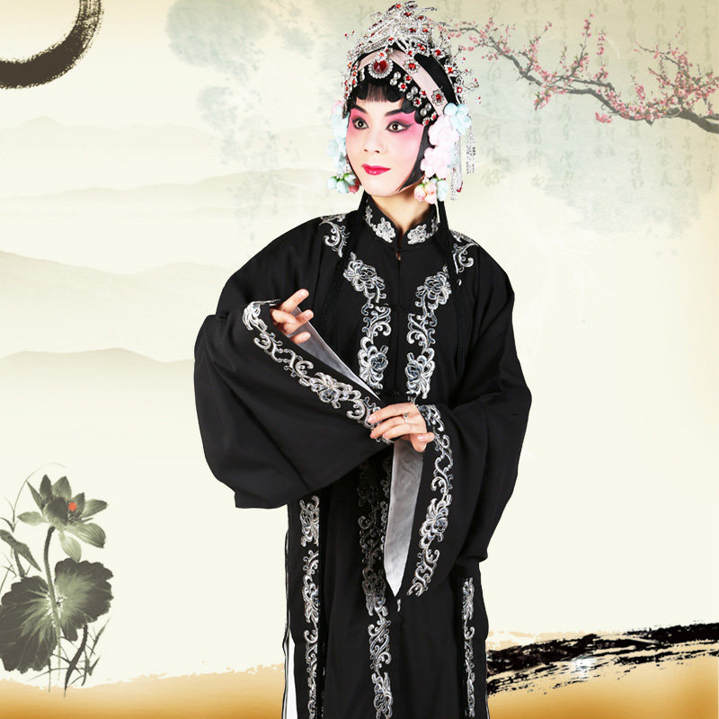 花边青衣京剧越剧黑色褶子戏剧戏曲演出演出服民族服装