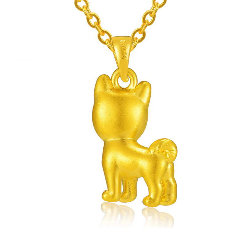 狗狗送礼新年吊坠足金秋田小狗中国黄金金狗狗生肖颈饰