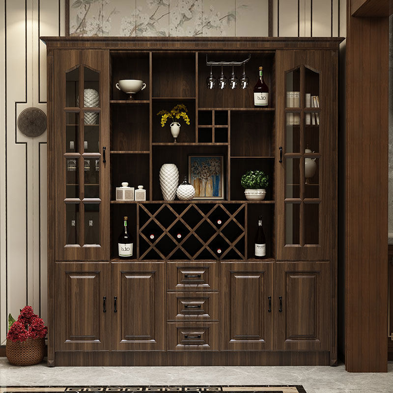 餐厅大酒柜餐边柜一体靠墙美式落地式客厅胡桃木色墙上新中式家用