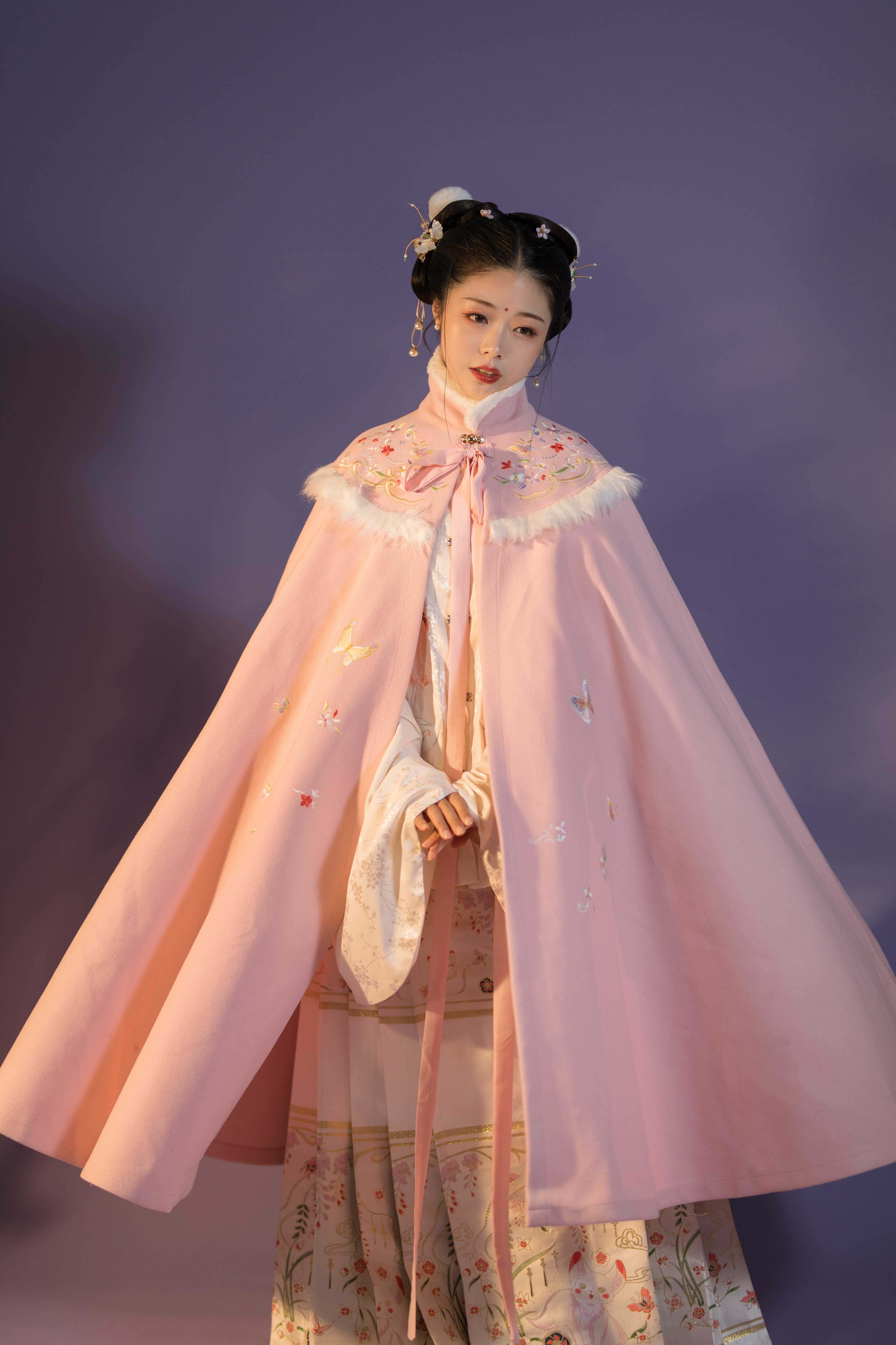 山海间雪绣花长斗立领毛绒日常百搭秋冬汉服汉服