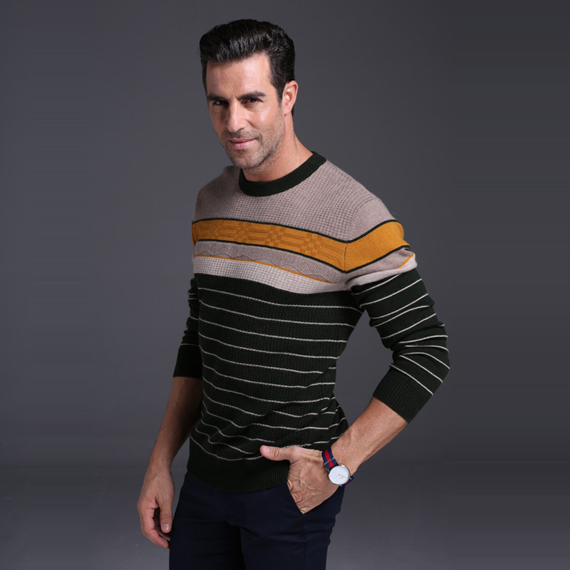 砍吧街白菜价九块邮官网 男装 牧野旷歌新款男士羊绒衫圆领套头条纹