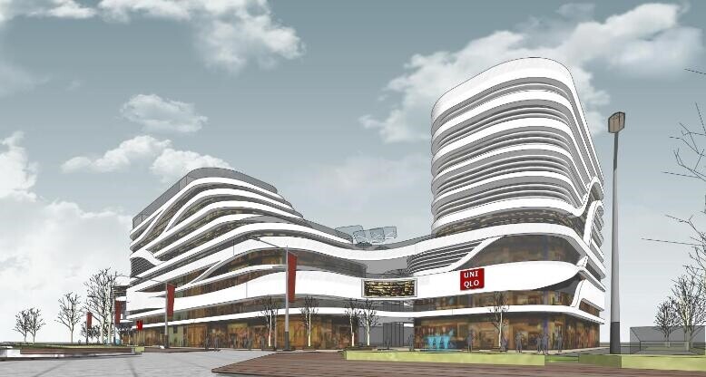 现代异形曲线弧形商业综合体商城商场美食购物设计素材