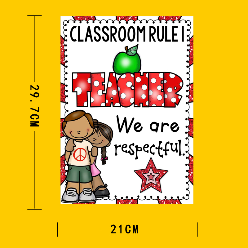 英语幼儿园早教教室装 饰墙贴教具a4全塑封卡片 20条教室守则rules